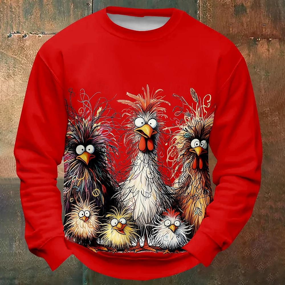 Толстовки-пуловеры для мужчин, забавные футболки с принтом в виде цыпленка и длинными рукавами, модные толстовки с круглым вырезом, свободная мужская одежда