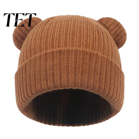 Baby Shower Gift for Winter Knitted Hat, Cute Bear Ear Warm Stretchy Yarn Hat Kids Soft Cozy Skull Cap Newborn Infant Toddler Boys Girls Elastic Knit