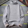 Осень-зима для мужчин водолазка свитер с длинным рукавом сплошной цвет Slim Fit флисовая подкладка утолщенные вязаные топы джемпер