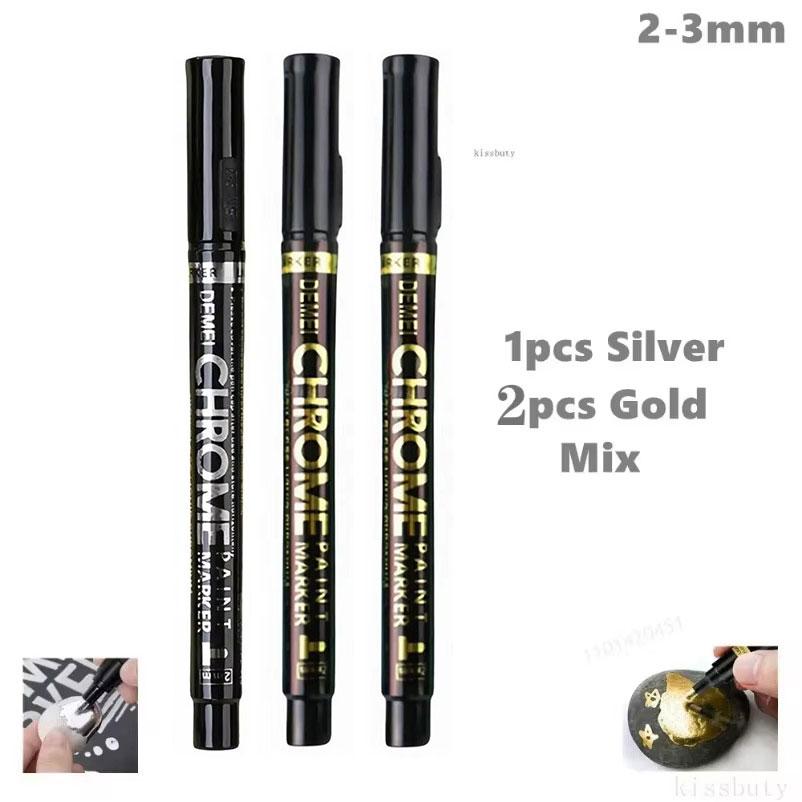 1-5Pcs Chrome Paint Marker Reflective Fluid Mirror Paint Pen 2mm Silvery Ink For DIY Car Styling Model Metal Wood Plastic Stone