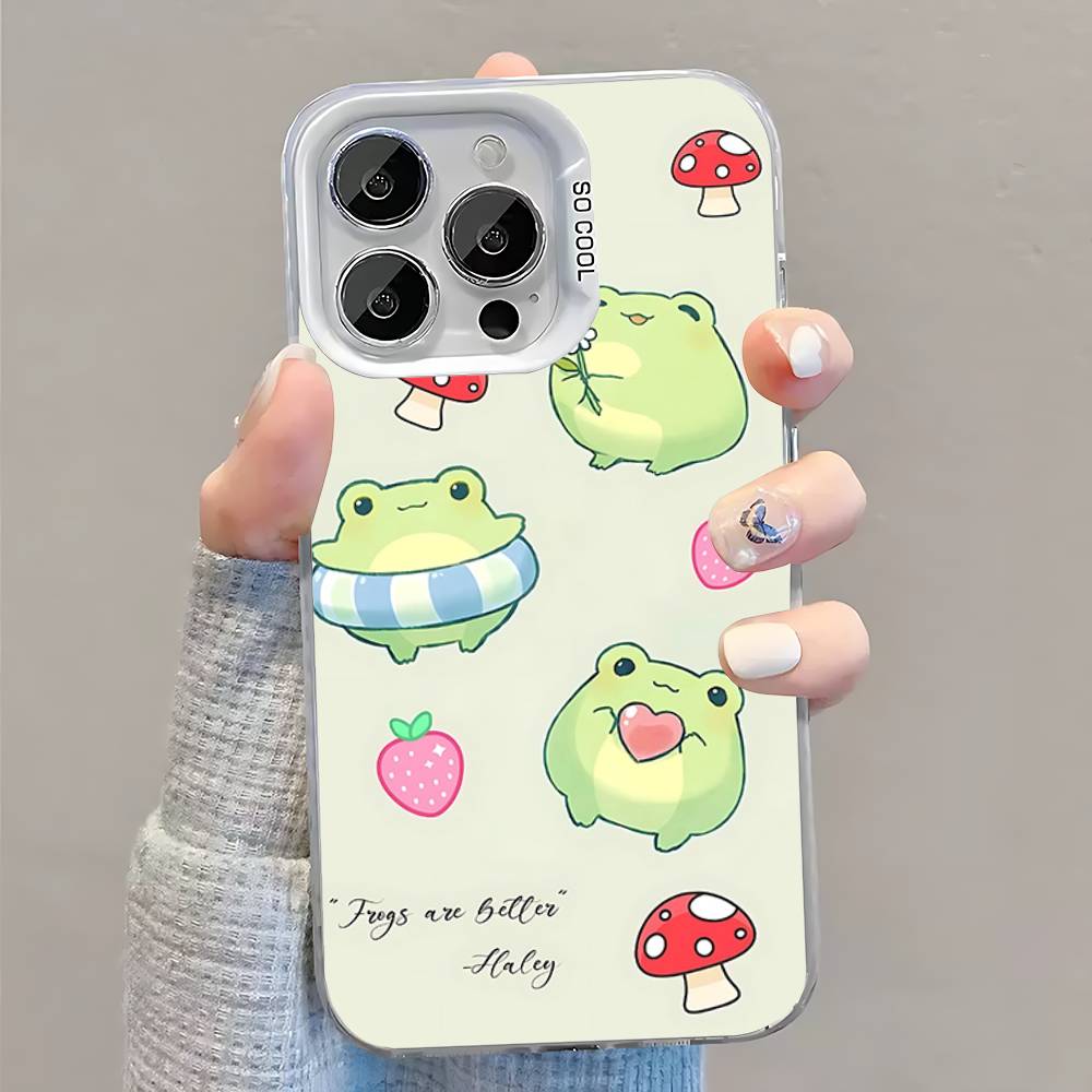 Мятно-зеленый Чехол для телефона Лягушка Гриб Для iPhone 16,15,14,13,12,11,Pro,XS,Max,Plus,Mini,SE Белый Конфетный Матовый Ударопрочный Чехол