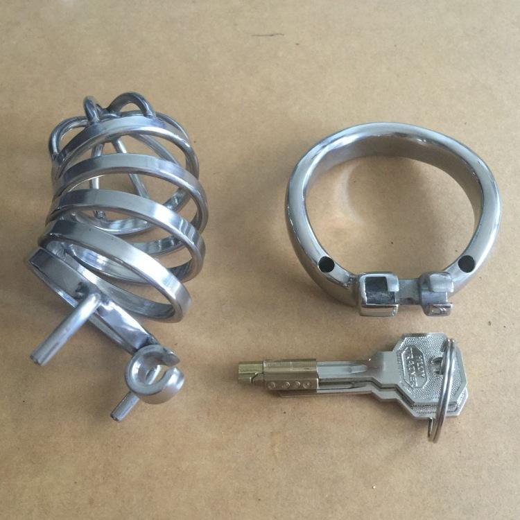 Мужское устройство целомудрия из нержавеющей стали, клетка для члена, замок для пениса, кольцо для члена, пояс верности S033