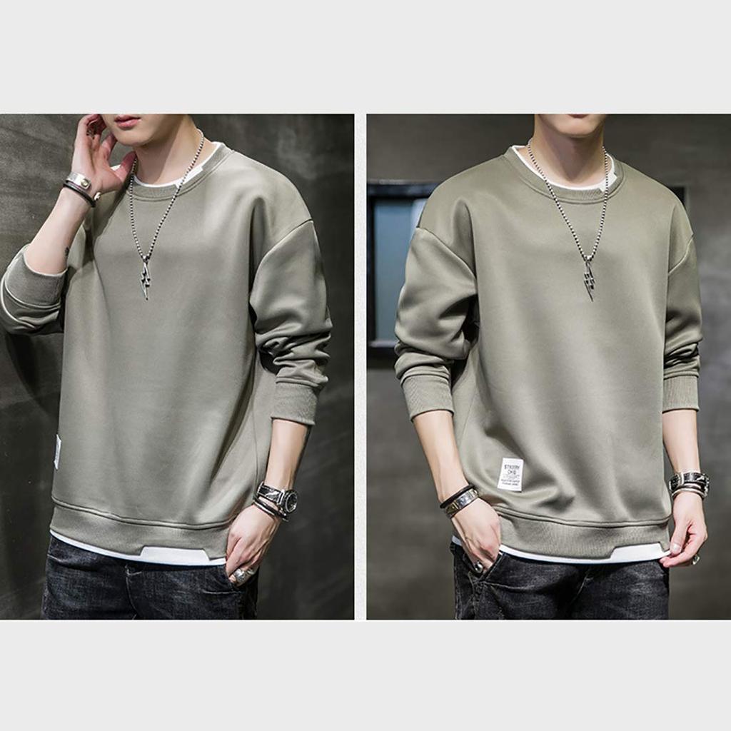 Long Large Green 2XL [foveitaa] Men's T-shirt, Parka, Sleeve, Loose, Silhouette, Pullover, Sweatshirt, Top, Casual, Stylish, Size, Spring/Autumn