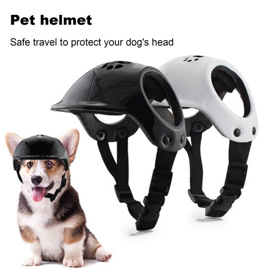 Pet Helmet with Ear Holes Dog Safety Hat Windproof Adjustable Puppy Motorcycle Helmet for Outdoor Riding Hiking Cycling