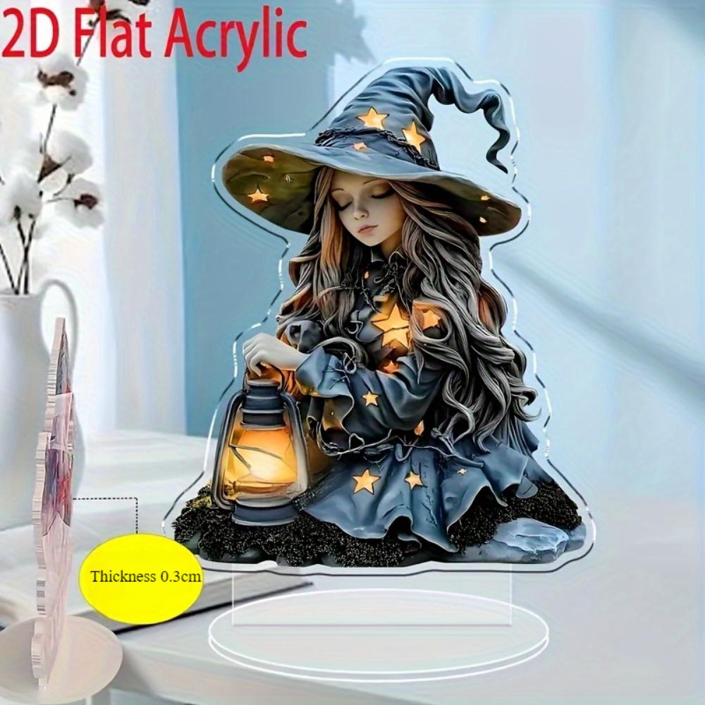 2D плоская акриловая табличка с ведьмой для украшения, настольное украшение, подходит для гостиной, спальни, праздничные подарки на Рождество, идеально подходит для Дня благодарения, Хэллоуина