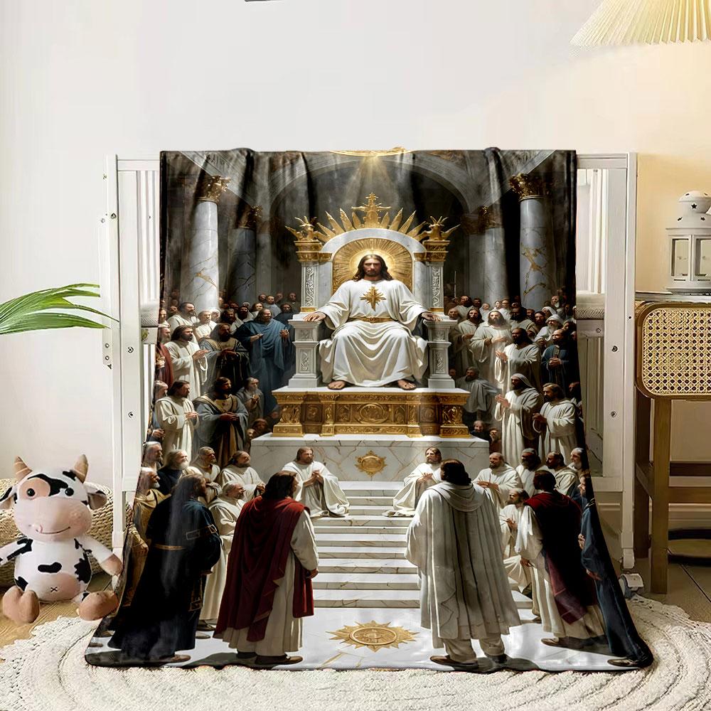 Jesus Enthroned Crowded Church Printed Blanket for Living Room Bed Couch lunch break Soft Cozy Blanket for Friend's festival Gift