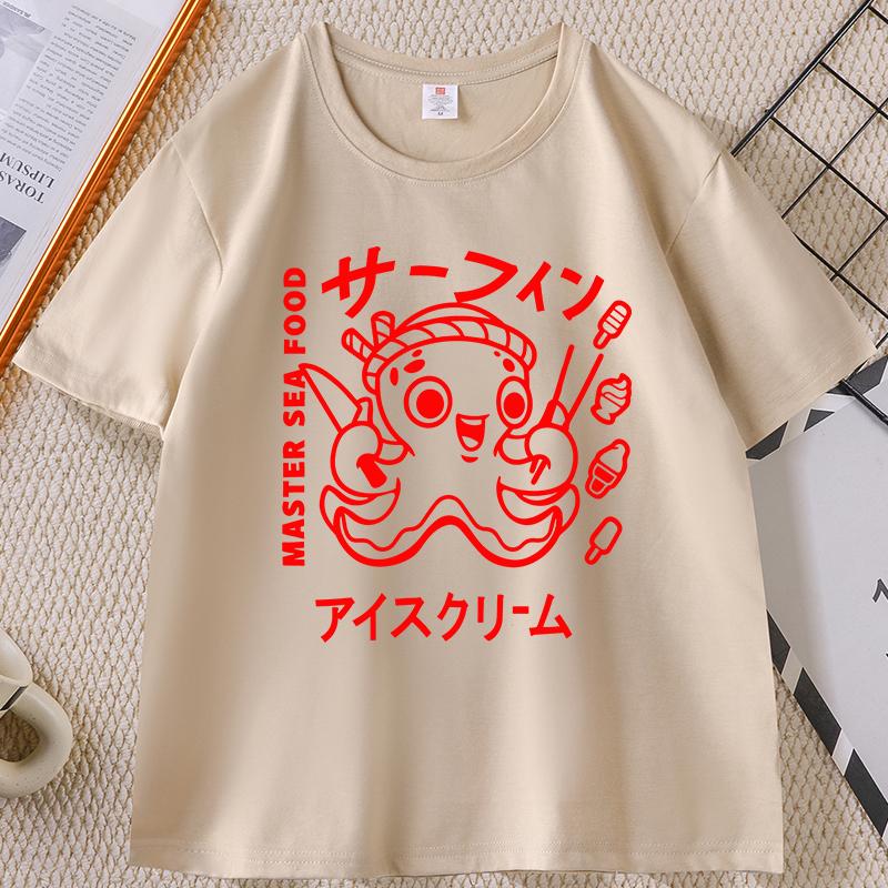 Japanese Street Food T-shirt Osaka Dotonbori Octopus Printed Tshirt Takoyaki Anime Short Sleeve Tees Round Neck Summer Clothes