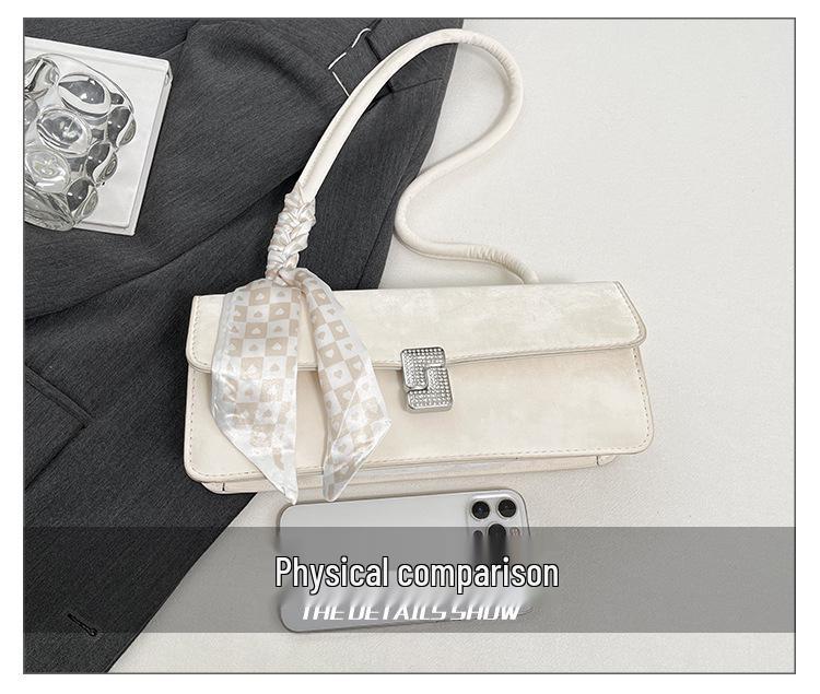 Women's Textured Underarm Baguette Bag with Silk Scarf - Early Spring 2025 Fashion