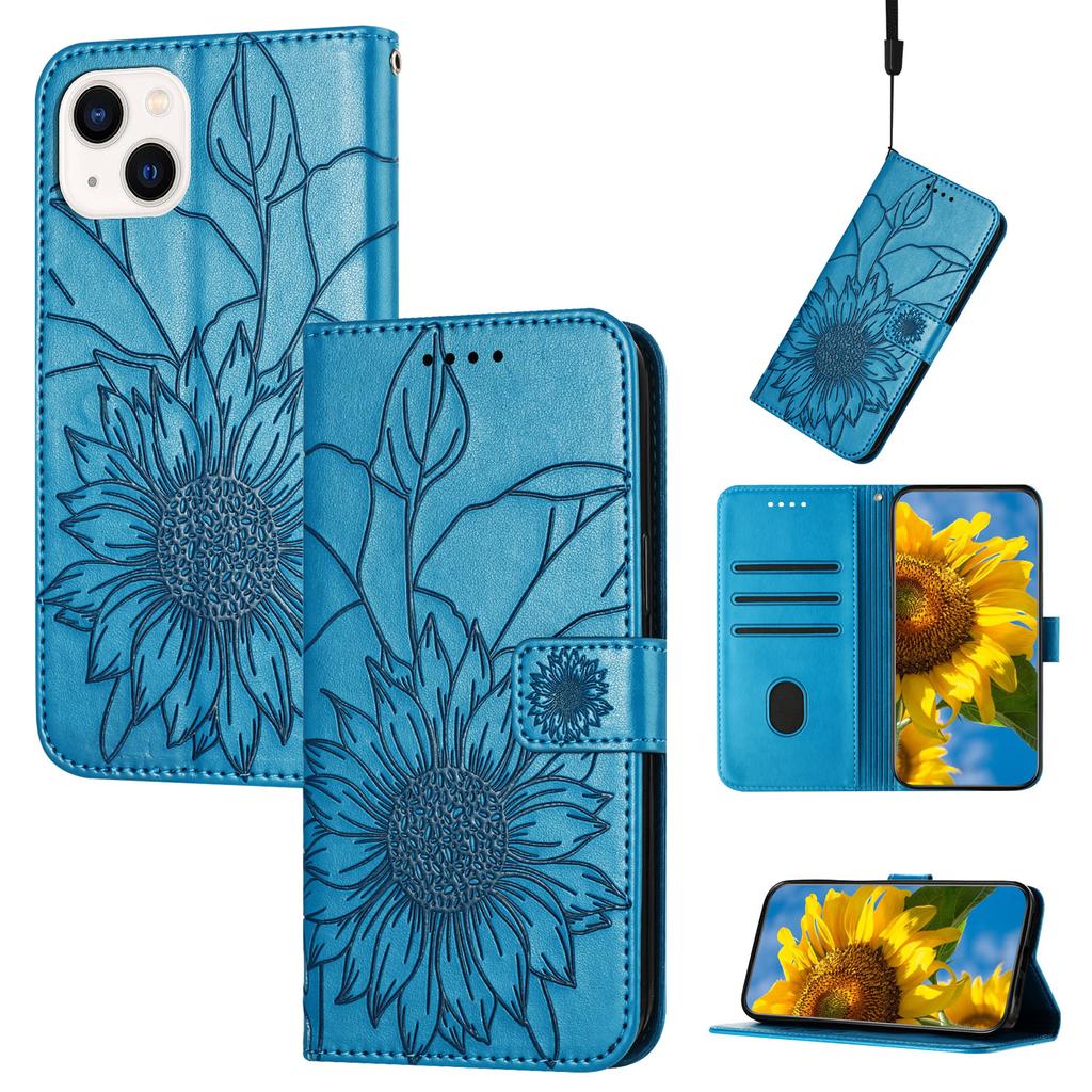 Защитный чехол из искусственной кожи с тиснением подсолнечника, фолио, держатель для магнитных карт, подставка, ремешок на запястье, флип-чехол для Huawei Honor 90 80 X50 P20 P30 8A 20I