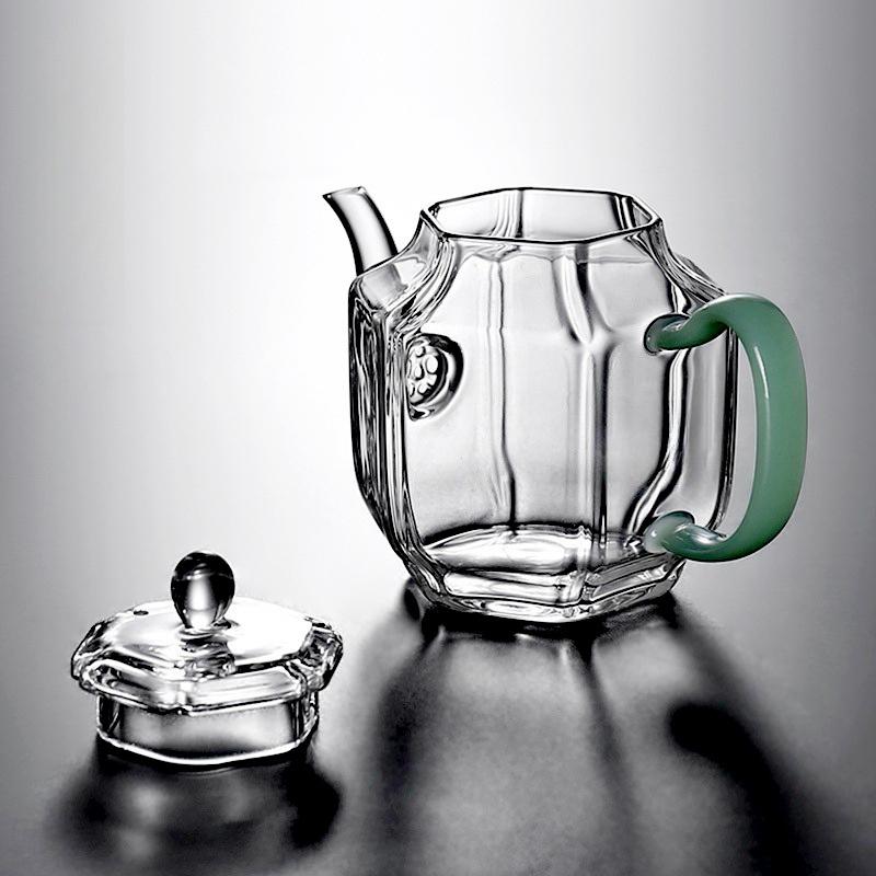 Чайник из стекла с шестиугольной ручкой из искусственного нефрита, термостойкий, небольшой емкости, 210 мл, заварной чайник для зеленого чая, набор для кунг-фу