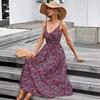 Бестселлер лета 2023 г.: Женское платье с V-образным вырезом, на тонких бретелях, с принтом - Европейский и американский стиль, приталенный дизайн