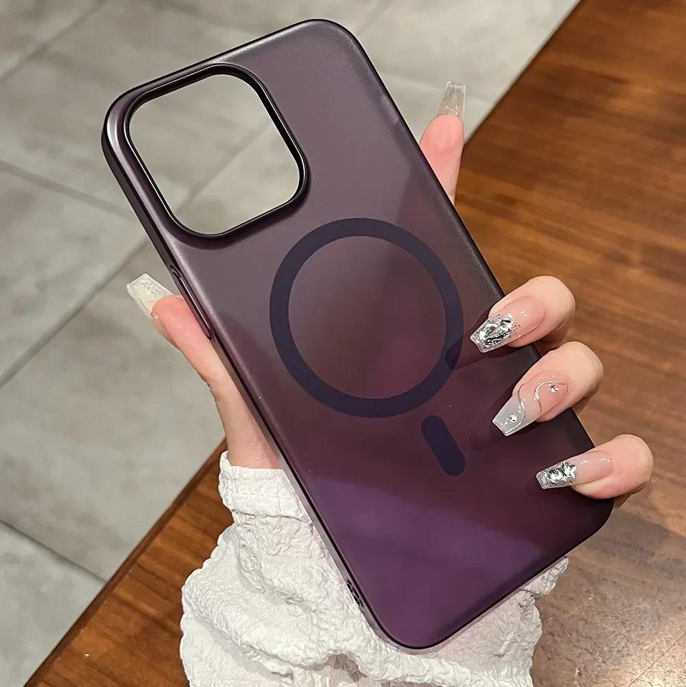 Роскошный ультратонкий матовый прозрачный чехол для iPhone 14 15 Plus 13 12 11 Pro Max для Magsafe с беспроводной зарядкой, магнитный прозрачный жесткий чехол