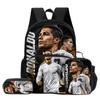 Набор из 3 предметов: Рюкзак Ronaldo с передним карманом, Термосумка-ланч-бокс, Пенал CR, Рюкзак Футбольной Звезды