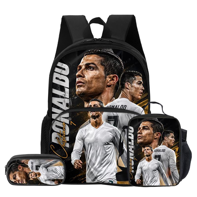Набор из 3 предметов: Рюкзак Ronaldo с передним карманом, Термосумка-ланч-бокс, Пенал CR, Рюкзак Футбольной Звезды