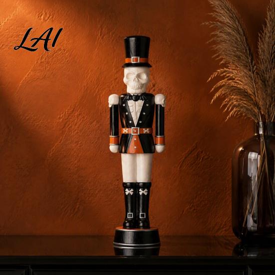 Creative Halloween Tabletop Statues Skeleton Nutcracker Figurine Gothic Skull Soldier Resin Statue Spooky Dark Style Holiday Decor Ornament