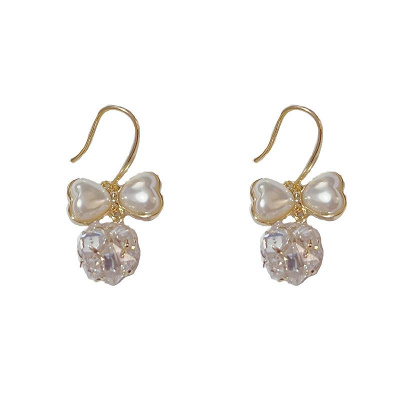 Elegant French Pearl Bow Ball Tassel Drop Earrings Fashion Jewelry For Women