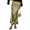 Women Fishtail Skirt with Large Hem High Waist Hip Wrapped Imitation Silk Maxi Skirt Solid Color Slimming Satin Skirt