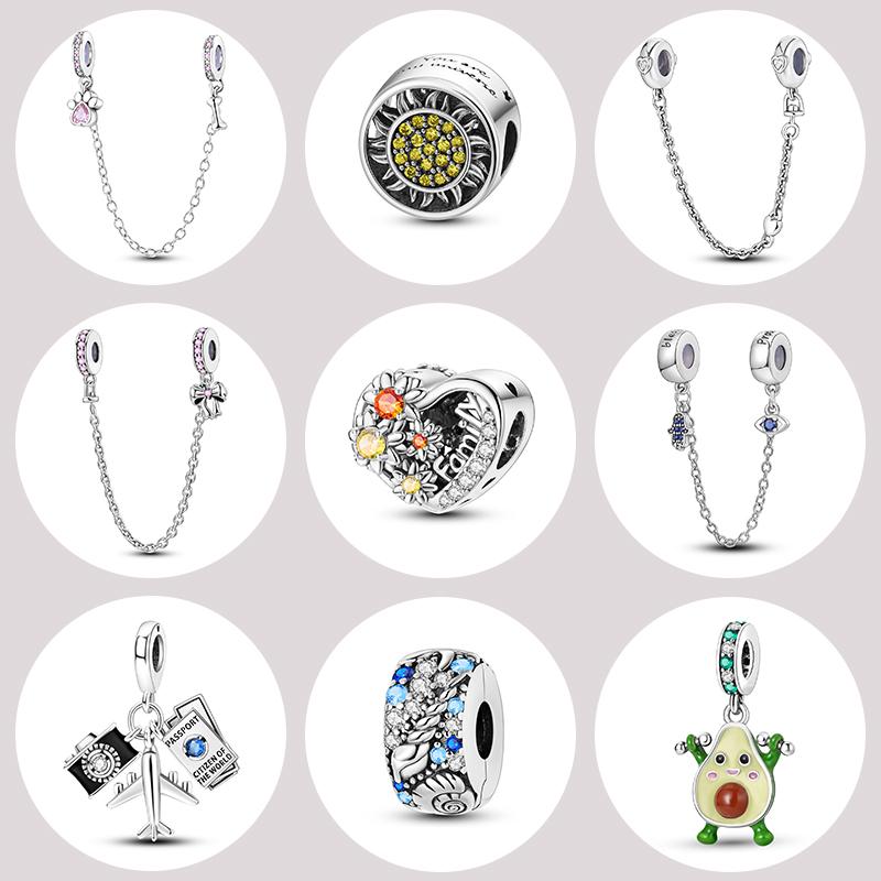 Copper Charm Bead Flower Heart Aircraft Fit Original Bracelet Pendnat Diy For Woman Jewelry