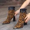 2024 Fashion Pointed Toe High Heel Women Ankle Boots Female Sexy Leopard Designer Short Boots Ladies Back Zipper Modern Boots