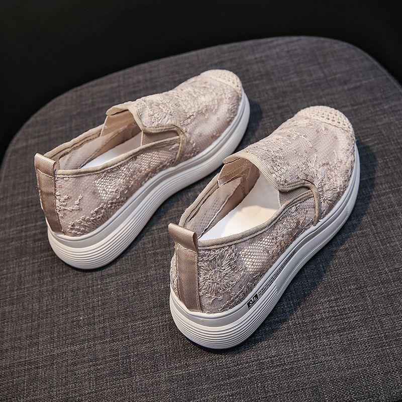 Женская летняя обувь рыбака женская обувь новая универсальная летняя толстая подошва увеличивающая рост сетчатая дышащая парусиновая ленивая на одном педале