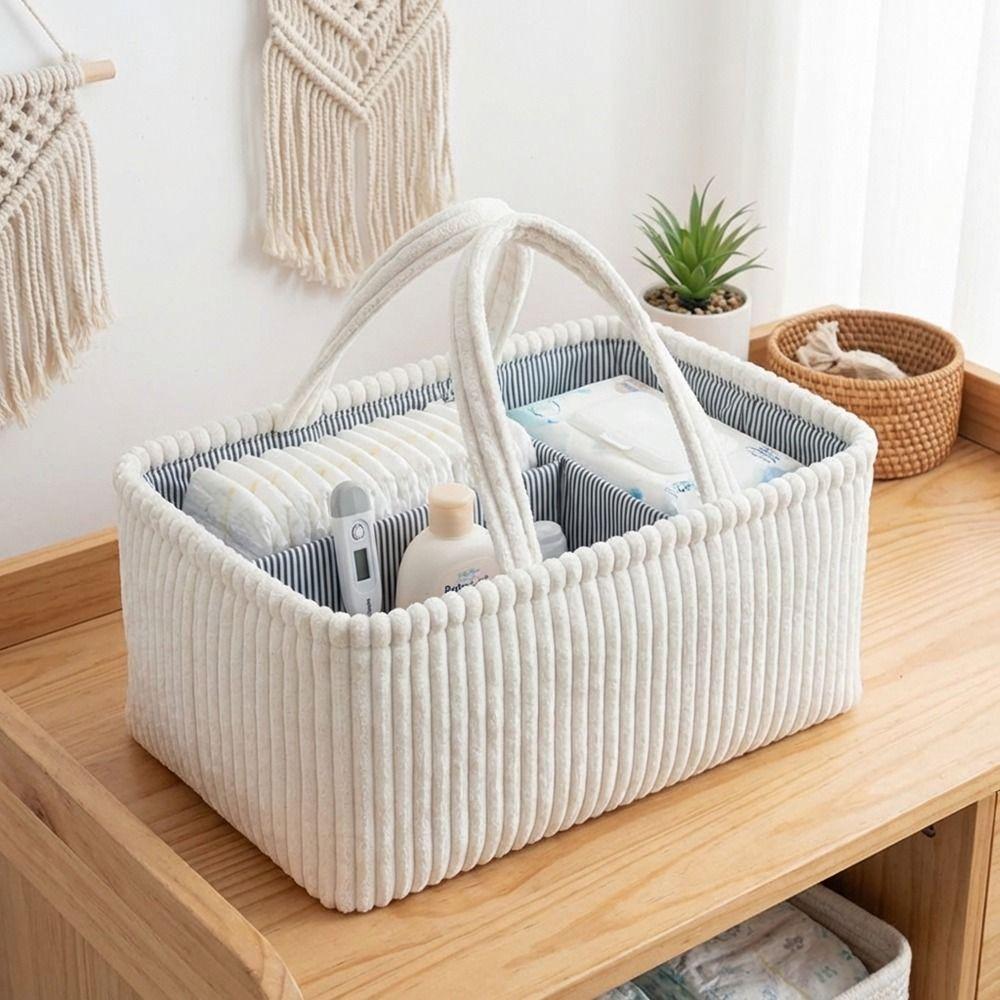 Portable Cloth Compartment Storage Basket Large Capacity with Handle Baby Diaper Bag Solid Color Mommy Bag Office