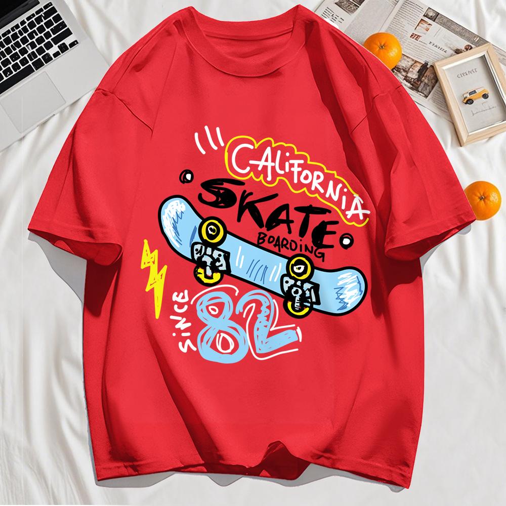 Футболки с принтом California Skate Number 82, с круглым вырезом, летняя уличная одежда оверсайз, одежда из мягкого хлопка, футболка