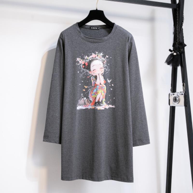Women's Korean Style Plus Size Solid Color Long Sleeve T-Shirt - Fashionable Hot Stamping, Casual and Versatile for Autumn 2025