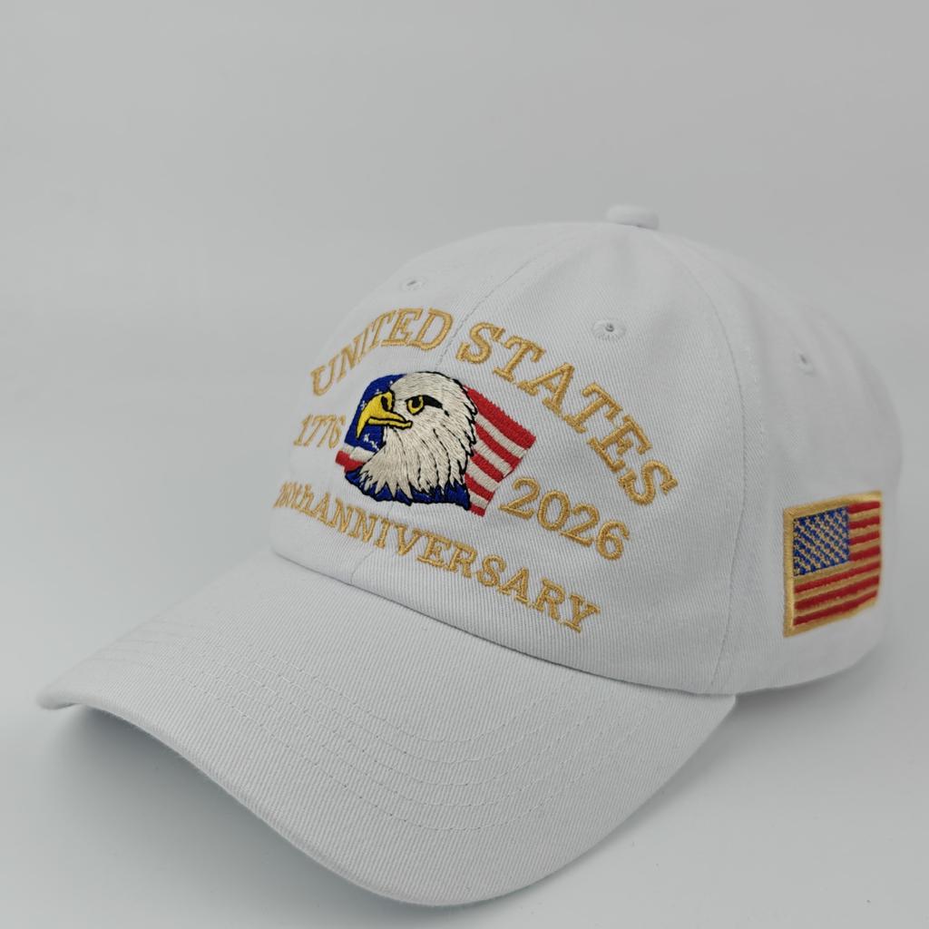 U.S. 250th Anniversary Retro Washed Adjustable Hat with Bald Eagle Common Fabric Patriotic American Style