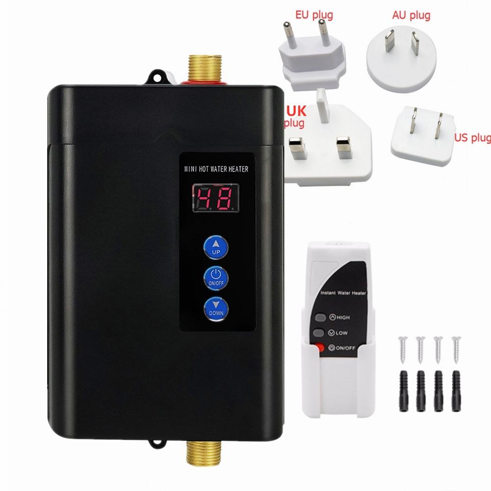 3000W Electric Tankless Instant Hot Water Heater Kitchen Bathroom Shower Sink Tap Thermostat with LED Temperature Display