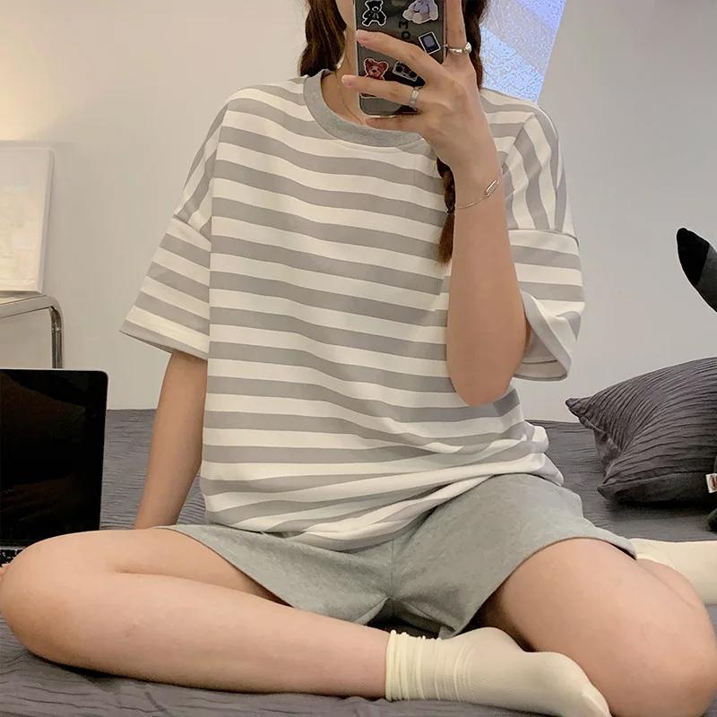 Пижама женская с короткими рукавами, короткий милый ветровой костюм, школьная пижама с рисунком медведя, с короткими рукавами, верхняя одежда, домашняя одежда