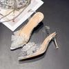 Fashion Rhinestone Bow Sheer Strap Sandals Autumn New Pointed Toe Shallow Mouth Anti-slip Wear-resistant High Heels