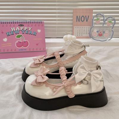 Ретро туфли Мэри Джейн на толстой подошве, увеличивающие рост, 2024, новые повседневные туфли на платформе с бантом в стиле Лолиты, униформа для вечеринок в стиле косплея