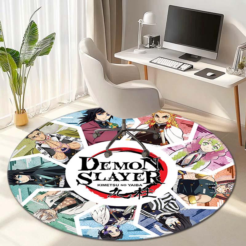 Classic Japanese-style cartoon Demon Slayer round rug, home soft decorative anti-slip yoga mat and chair mat, outdoor floor mat carpet K7