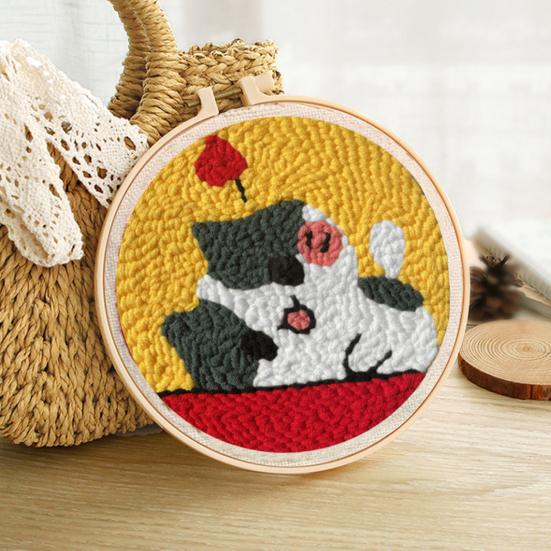 DIY Punch Stitch Kit for Beginners Cartoon Pattern with Punch Needle Hoop Punch Stitch Starter Craft Set for Adults Children