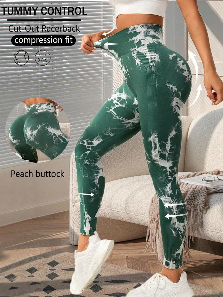Женские леггинсы для йоги с высокой талией и принтом тай-дай - высокая эластичность, облегающий дизайн с эффектом лифтинга бедер, облегающие фитнес- и спортивные брюки.