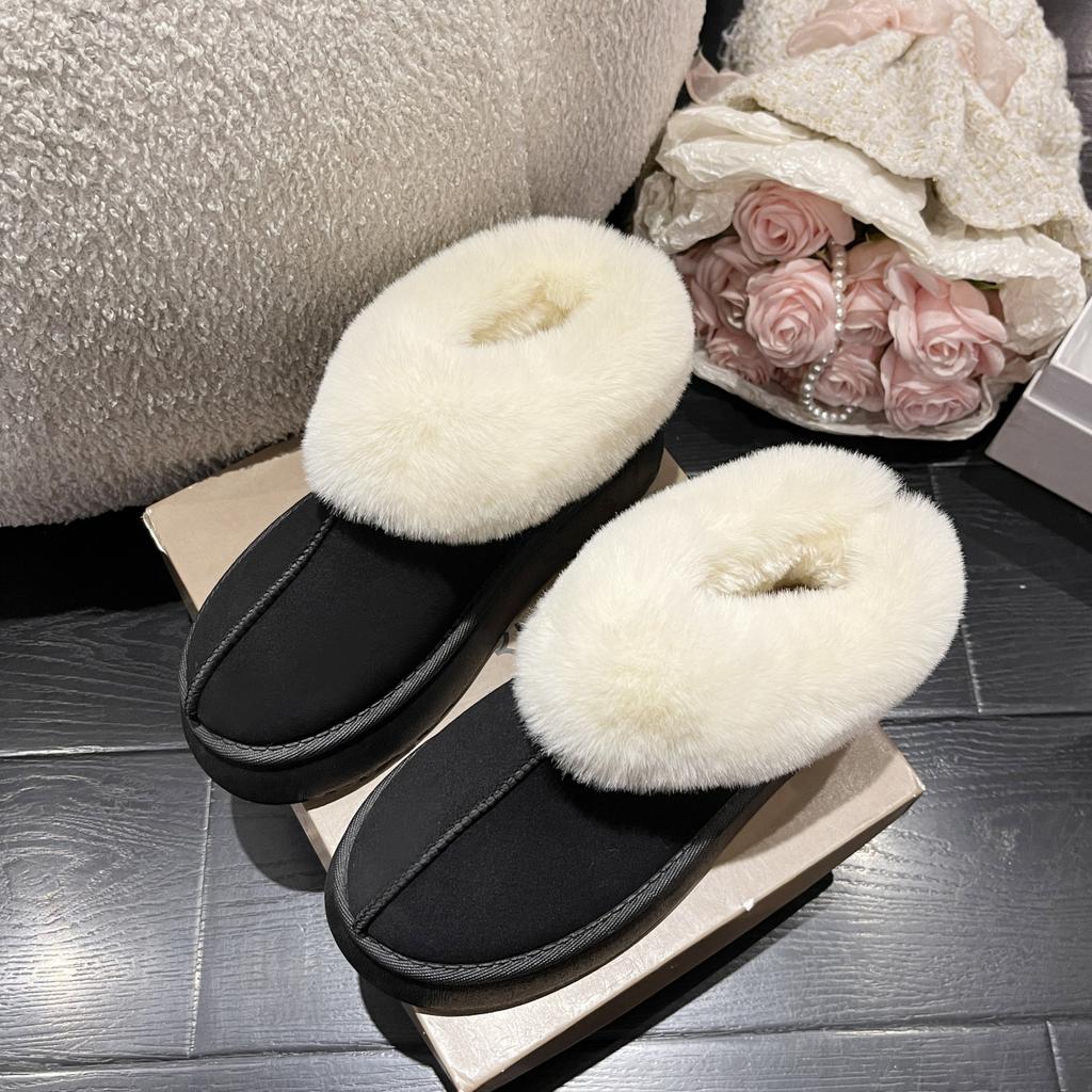 Европейские и американские однотонные теплые сноубутсы на толстой подошве для женщин 2024 зима новые повседневные сноубутсы большого размера хлопковые туфли для женщин