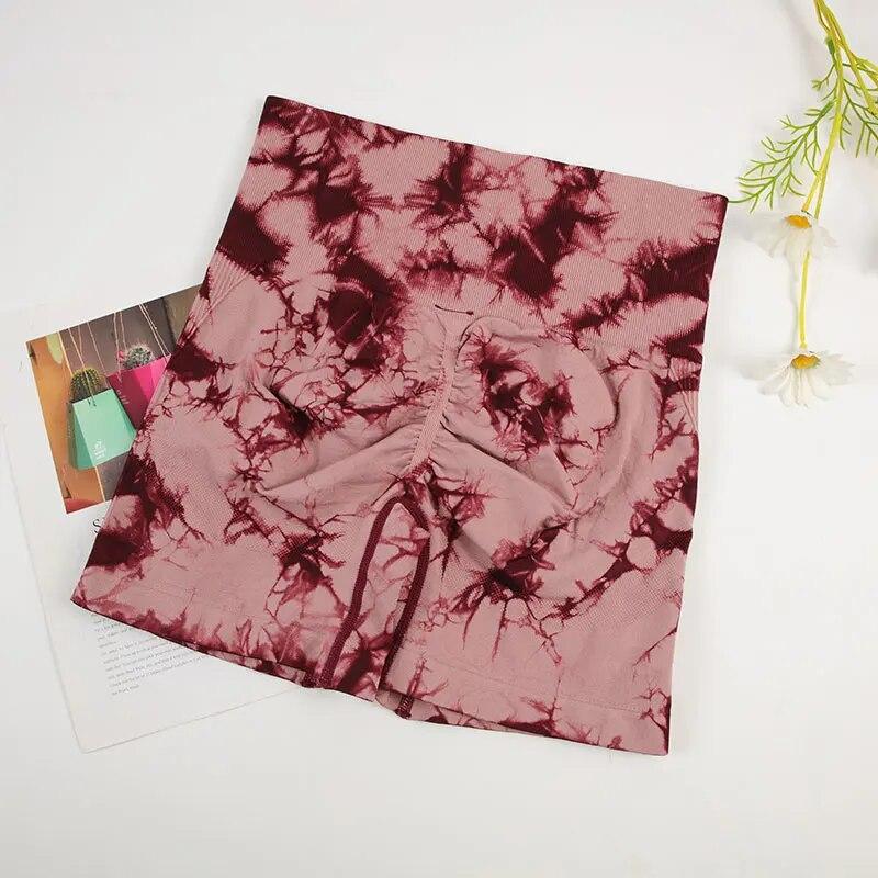 Tie Dye Набор для йоги Женские шорты для йоги с высокой талией Бесшовные леггинсы для тренировок Бесшовный спортивный костюм Велоспорт Бюстгальтер для бега Спортивный костюм Эластичный фитнес-наряд