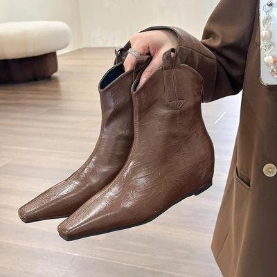 Весна Осень Женские Ботинки Челси с острым носком Модные Молнии Сзади Туфли Уличный Стиль Внутренний Рост Женские Короткие Ботинки