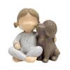 Girl Dog Resin Figurine Kids Statue Desktop Sculpture Home Office Puppy Decoration Ornament Christmas