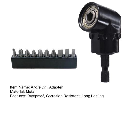 105-Degree Right Angle Drill Adapter Rustproof Corrosion Resistant Multi-function Right Angle Head Drill Driver Extension Bits Set