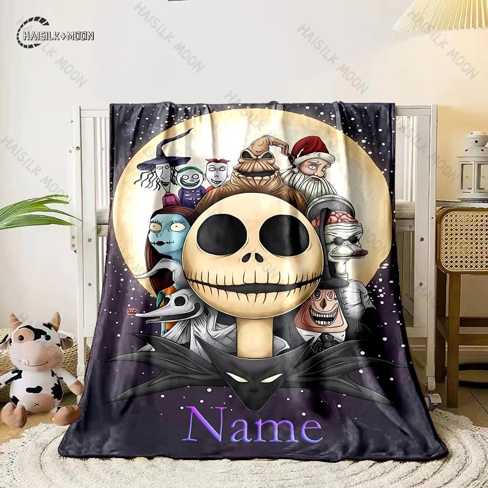 Free Shipping! Custom Name Blanket with The Nightmare Before Christmas Print, All-Season Multi-Use for Nap,Camping,Car,Sofa Gift