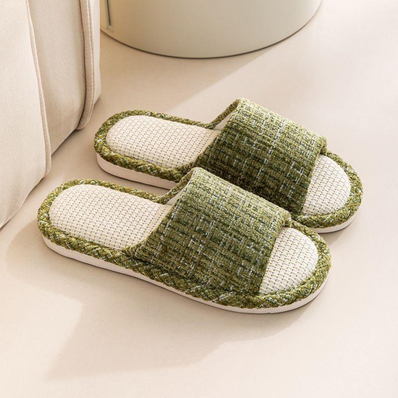 Льняные тапочки на толстой подошве женские весенне-осенние четырехсезонные домашние хлопково-льняные домашние нескользящие летние мужские парные