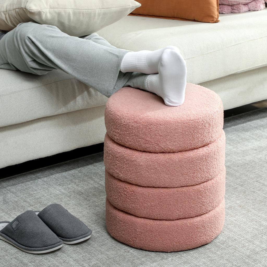Stool, round, teddy fleece, up to 120kg, diameter 40x45H cm, Pink