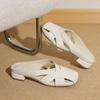 Fashion Baotou Slippers Summer New Square Toe Shallow Mouth Hollow Soft Sole Non-slip Wear-resistant Low-heeled Shoes