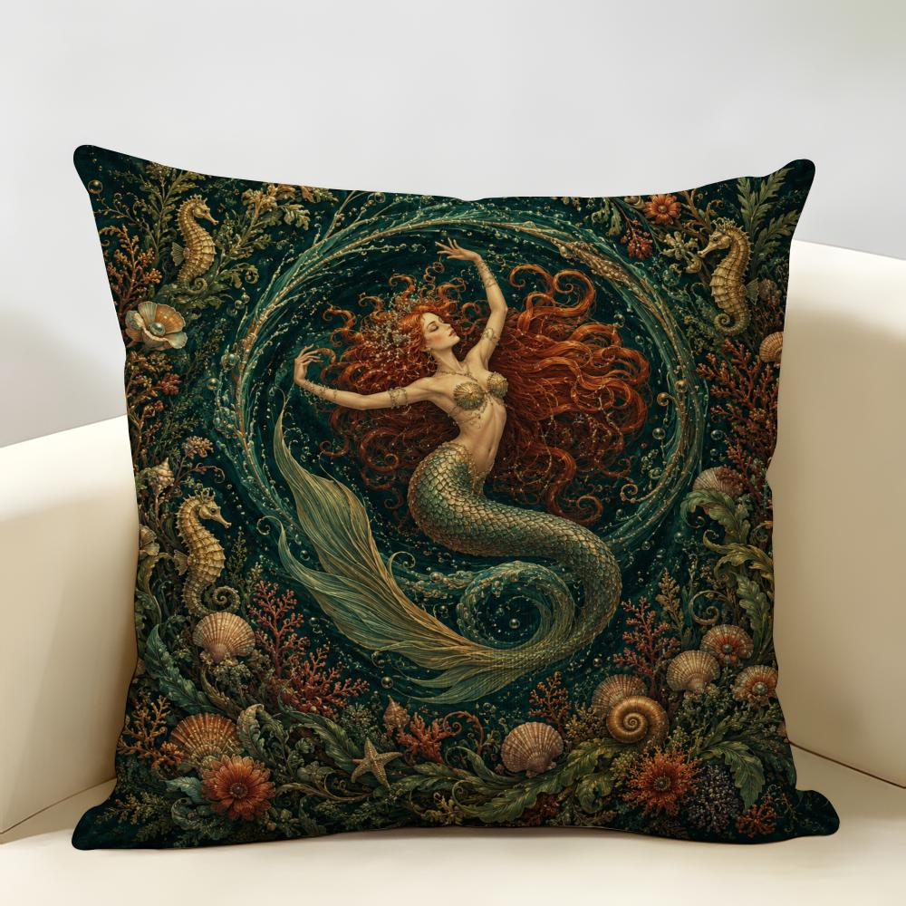 Ocean Fantasy Underwater Mermaid Cushion Cover Durable Hypoallergenic Organic Linen Pillow Cover Washable SkinFriendly