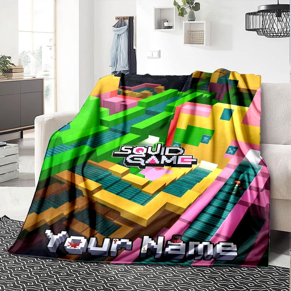 Name Custom Squid Game Poster Print Flannel Blanket High Quality Warm Comfortable Cover for All Seasons Perfect for Gifts Home Decor