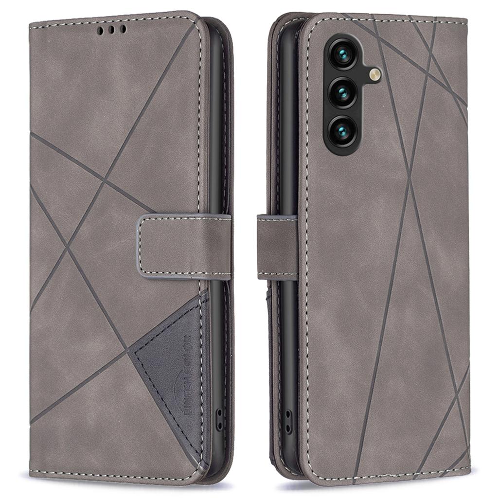 BINFEN COLOR For Samsung Galaxy A05s 4G Phone Cases Wallet Stand Geometry Imprinted Leather Cover