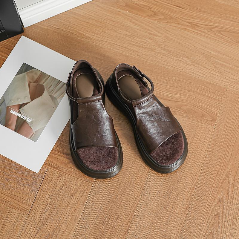 Женские сандалии на плоской подошве, мягкая подошва, ретро, лето, новые, повседневные, с открытым носком, на небольшой платформе, римские туфли, шлепанцы, женские