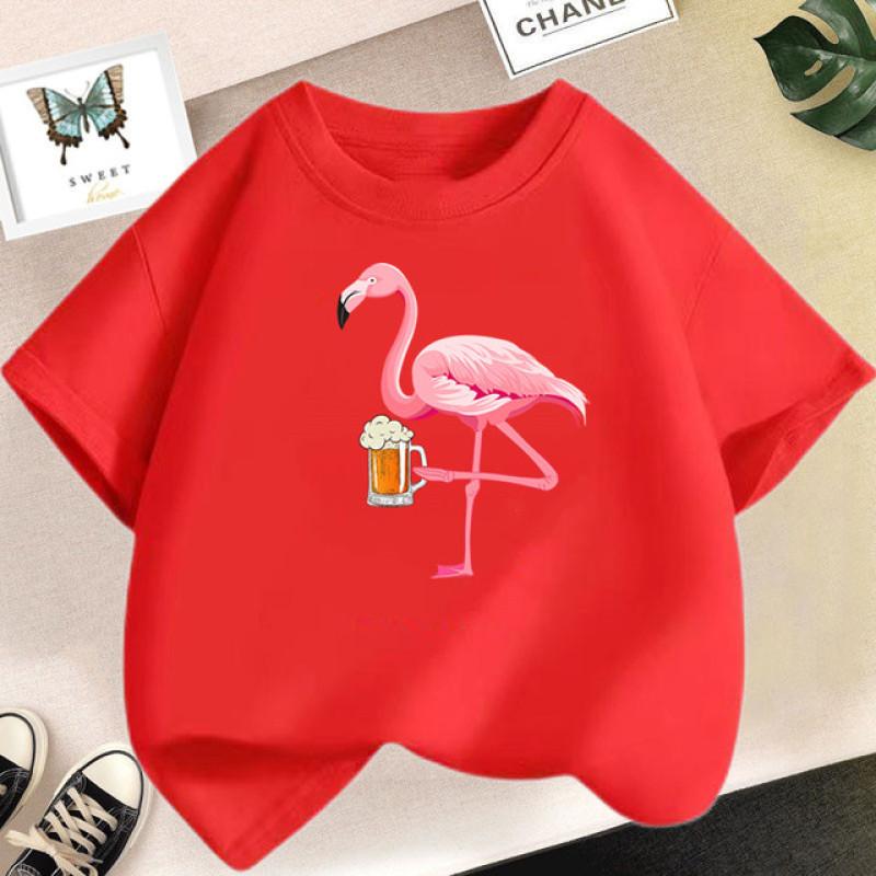 Летняя милая детская футболка с рисунком фламинго и графическим принтом, топы Kawaii для девочек, модная дизайнерская одежда