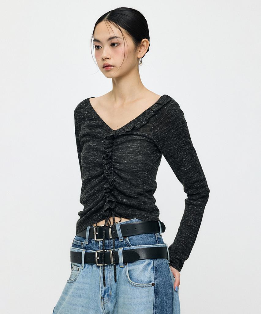 INSILENCE ЖЕНСКИЙ [Moussy] Сборчатый вязаный топ Черный